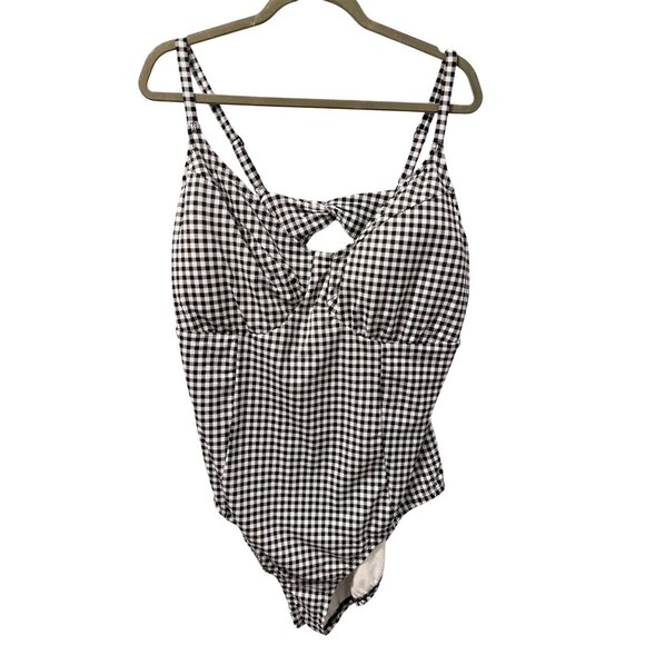 Black And White Gingham One Piece Swimsuit Plus Size Twist Front Cut OutSz 3X - Picture 2 of 12